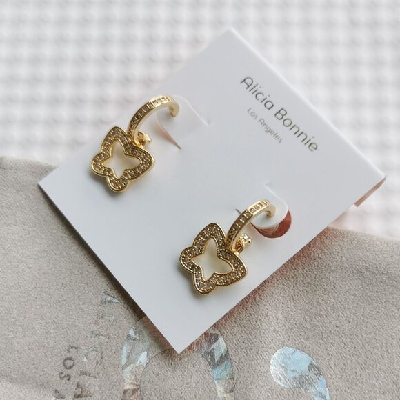 Alicia Bonnie Gold Crystal Pave Emilie Drop Earrings NEW - Picture 2 of 4